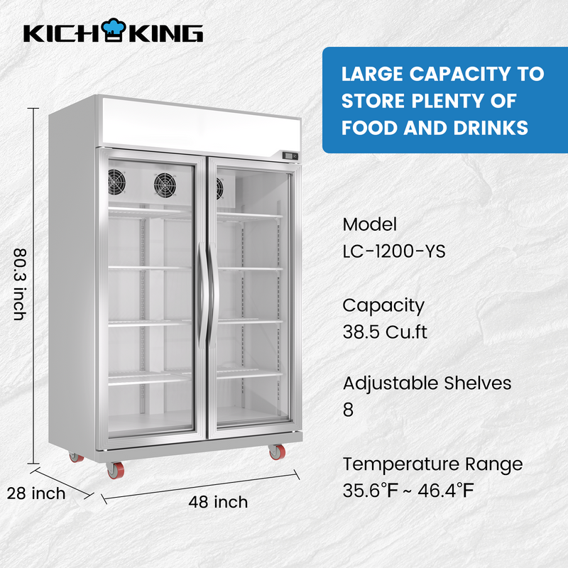 KICHKING 38.5 Cu.ft Merchandiser Refrigerator Glass Door Display Cooler Light Box With LED Lighting-48"w