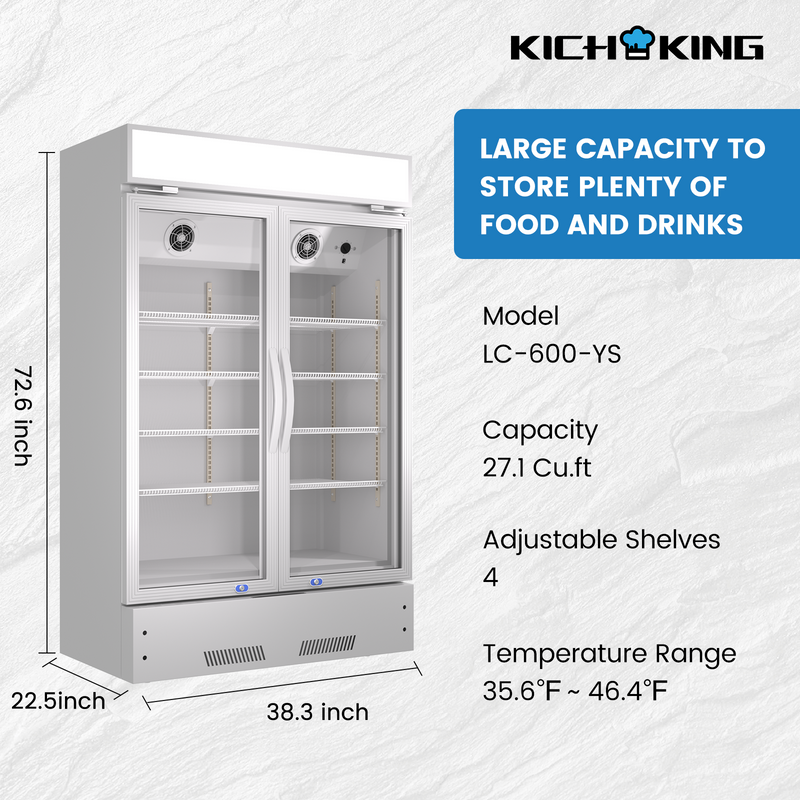 KICHKING 17.1 Cu.ft Merchandiser Refrigerator Black/Silver Swing Glass Door Light Box With LED Lighting-38.3"w