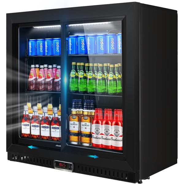 Bluelinecool Beverage Refrigerators Back Bar Cooler，2 Glass Sliding doors 7.4 cu.ft Mini Fridge Cooler Adjustable Shelves & Digital Temperature Display for Various drinks, wine, beer