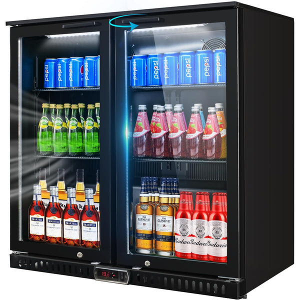 Bluelinecool Beverage Refrigerators Back Bar Cooler，2 Glass 7.4 cu.ft Swing Door Mini Fridge Cooler Adjustable Shelves & Digital Temperature Display for Various drinks, wine, beer
