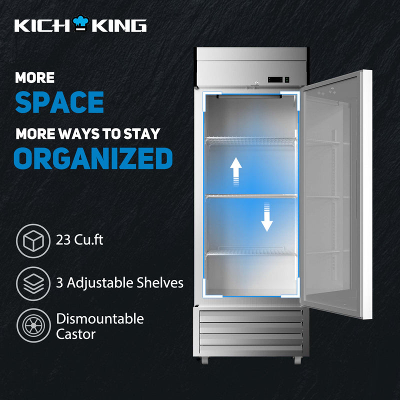 KICHKING 27" Reach-In Refrigerator- Commercial Solid Door Stainless Steel