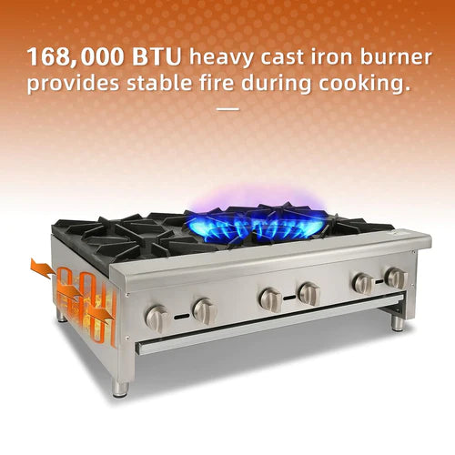 HOCCOT 36" 6 Burners Commercial Hot Plate Countertop Range Gas Stove