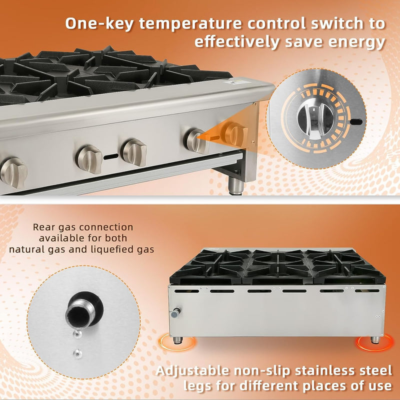 KICHKING Commercial Hot Plate Countertop Range Gas Stove
