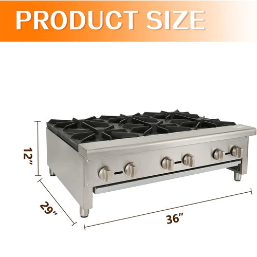 HOCCOT 36" 6 Burners Commercial Hot Plate Countertop Range Gas Stove