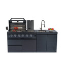46-Inch 4-Burner 72000 BTU Deluxe Stainless Steel Gas Outdoor Kitchen Bar Barbecue Island Grill + Round Side Burner + Rotisserie kit + Granite Countertops+Sink and faucet