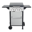 3-Burner Propane Gas BBQ Grill, SS Plancha, 36900BTU Output With Wire Enamel Cooking Grids For Outdoor Barbecue, Foldable Side Table, Hanging Basket, Stainless Steel