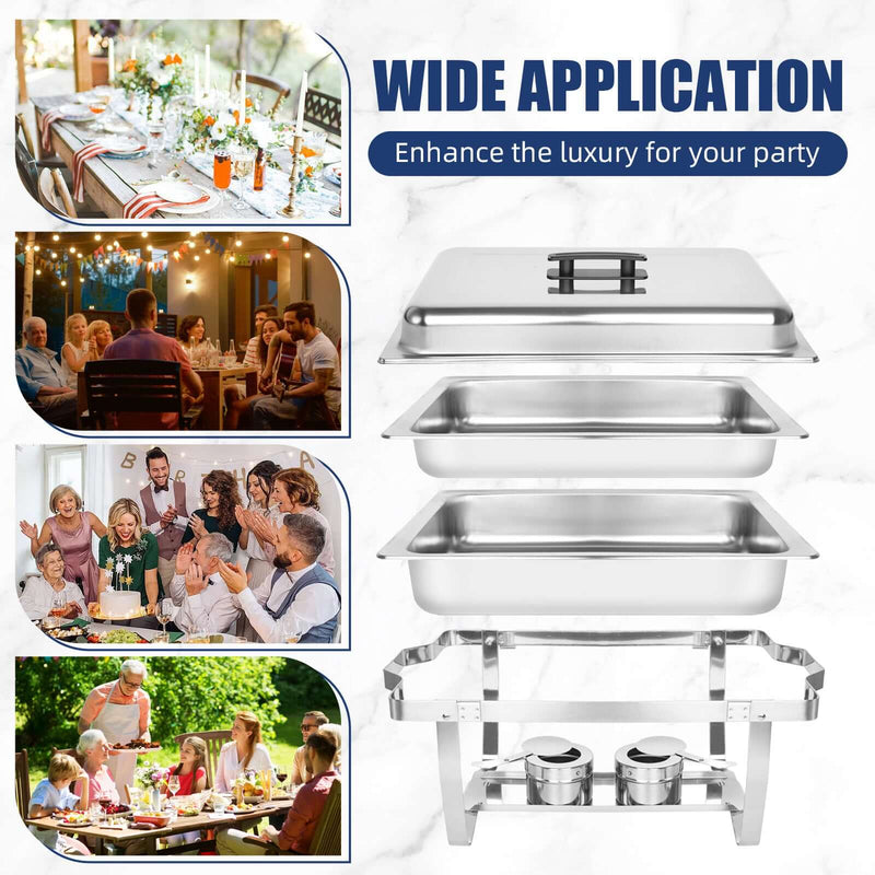 IMACONE 24"x12'' Chafing Dish Buffet Set 6 Packs 8Qt Rectangular Stainless Steel Buffet Chafer Set