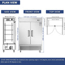 54"W Commercial Freezer 2 Section 2 Solid Door Stainless Steel Interior and Exterior Construction Reach-in Freezer 42.2 Cu.ft. Upright Fan Cooling Freezer for Restaurants and Commercial Environments