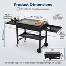 Commercial Griddle on Cart, 36" Heavy Duty Manual Flat Top Griddle, Outdoor Cooking Station with Side Shelves, Steel LPG Gas Griddle, 4-Burners Restaurant Portable Grill - 60,000 BTU