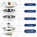IMACONE Chafing Dish Buffet Set, 2 Pack 5QT Stainless Steel Round Chafer for Catering, Upgrade Chafer and Buffet Warmer Set with Gold Frame for Party Wedding