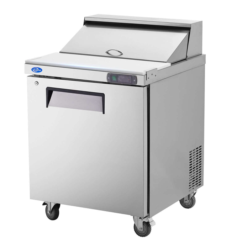 27" W 1 Door Refrigerator Sandwich Salad Prep Table Commercial Stainless Steel Fan Cooling Refrigerator with Cutting Board, 1 Shelves & 8 Pans for Restaurant, Bar, Shop-7.4 Cu.ft