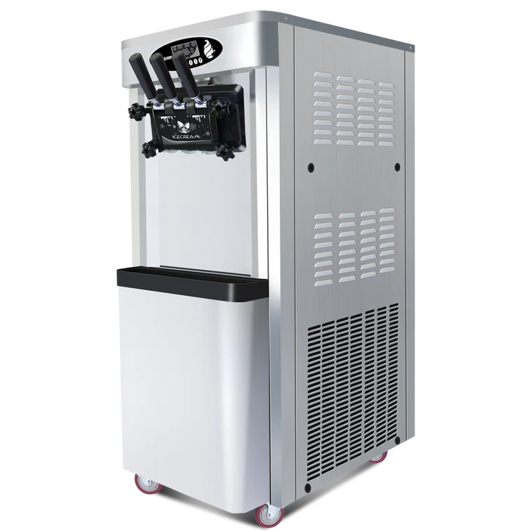 KICHKING Commercial vertical ice cream machine,25-30L/H production capacity, with 2x6L hopper, 2000W power, soft ice cream machine for restaurants and snack shops, three flavors