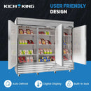 KICHKING 72"W Commercial Reach-in Refrigerator - Three Section Solid Door Stainless Steel Refrigerator