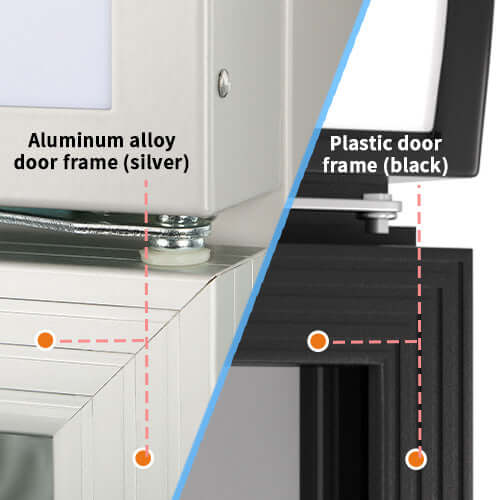 Silver glass door display merchandiser refrigerator with aluminum alloy door frame and black with plastic door frame
