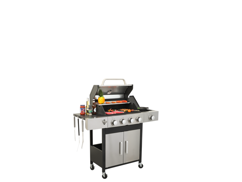 4-Burner Propane Gas BBQ Grill with Side Burner, 46790BTU Output With Enameled Cast Iron Cooking Grids For Outdoor Barbecue, Stainless Steel