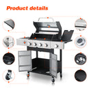 4-Burner Propane Gas BBQ Grill with Side Burner, 46790BTU Output With Enameled Cast Iron Cooking Grids For Outdoor Barbecue, Stainless Steel