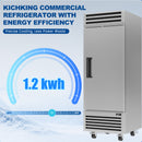 KICHKING 29"W 26 Cu.Ft Reach-in Refrigerator, Stainless Steel Single Door 33℉-40℉ Commercial Upright Refrigerator for Restaurant, Cafe, Bar, Garage