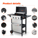 3-Burner Propane Gas BBQ Grill, 25650BTU Output With Wire Enamel Cooking Grids For Outdoor Barbecue, Foldable Side Table, Stainless Steel