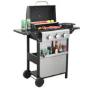 3-Burner Propane Gas BBQ Grill, 25650BTU Output With Wire Enamel Cooking Grids For Outdoor Barbecue, Foldable Side Table, Stainless Steel