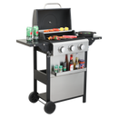 3-Burner Propane Gas BBQ Grill, 25650BTU Output With Wire Enamel Cooking Grids For Outdoor Barbecue, Foldable Side Table, Stainless Steel