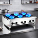 Commercial Gas Stove with 6 Burners, Propane and Natural Gas Countertop Cooking Stove Range, Stainless Steel Gas Hot Plate, Commercial Cooking Equipment for Restaurant, 168,000 BTU