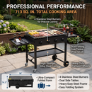 Commercial Griddle on Cart, 36" Heavy Duty Manual Flat Top Griddle, Outdoor Cooking Station with Side Shelves, Steel LPG Gas Griddle, 4-Burners Restaurant Portable Grill - 60,000 BTU