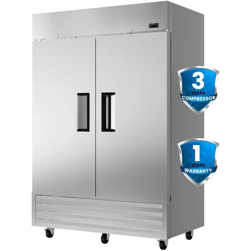 KICHKING 54"W Commercial Reach-In Refrigerator - Solid Door Two Section Stainless Steel Refrigerator