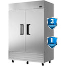 54"W Solid Door Reach-In Freezer 49 Cu.Ft Commercial Stainless Steel Upright Freezer With LED Lighting