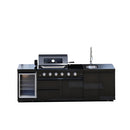 46-Inch 4-Burner 72000 BTU Deluxe Stainless Steel Gas Outdoor Kitchen Bar Barbecue Island Grill + Wine Cooler Compact Refrigerator + Rotisserie kit + Granite Countertops + Stainless steel Sink
