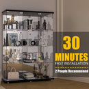 4 Shelf Glass Display Cabinet with Mirrored Back,3 Columns Tempered Glass Curio Cabinet