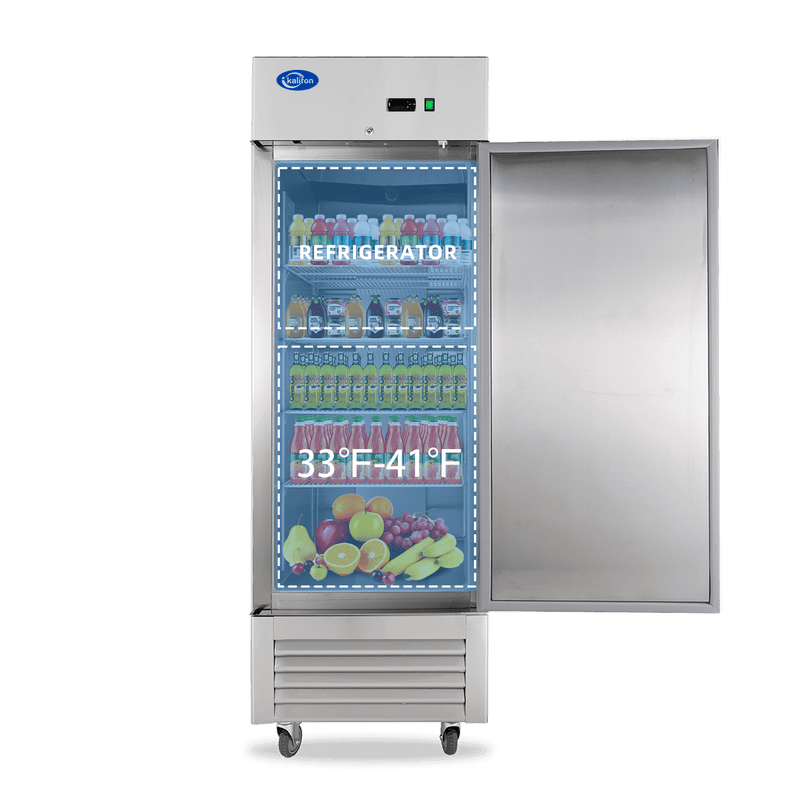 27" W Commercial Refrigerator 1 Solid Door, 23 Cu.ft Reach-in Stainless Steel Refrigerator, Upright Fan Cooling for Restaurant, Bar, Home, Shop (Equip 4 Shelves) Warehouse Shipments