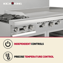 KICHKING Natural Gas/Liquid Propane 2 Burner 48" Range with 36" Griddle and Standard Ovens - 168,000 BTU