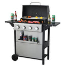 4-Burner Propane Gas BBQ Grill, 34200BTU Output With Wire Enamel Cooking Grids For Outdoor Barbecue, Foldable Side Table, Hanging Basket, Stainless Steel