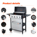 4-Burner Propane Gas BBQ Grill, 34200BTU Output With Wire Enamel Cooking Grids For Outdoor Barbecue, Foldable Side Table, Hanging Basket, Stainless Steel