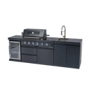 46-Inch 4-Burner 72000 BTU Deluxe Stainless Steel Gas Outdoor Kitchen Bar Barbecue Island Grill + Wine Cooler Compact Refrigerator + Rotisserie kit + Granite Countertops + Stainless steel Sink