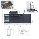 46-Inch 4-Burner 72000 BTU Deluxe Stainless Steel Gas Outdoor Kitchen Bar Barbecue Island Grill + Wine Cooler Compact Refrigerator + Rotisserie kit + Granite Countertops + Stainless steel Sink