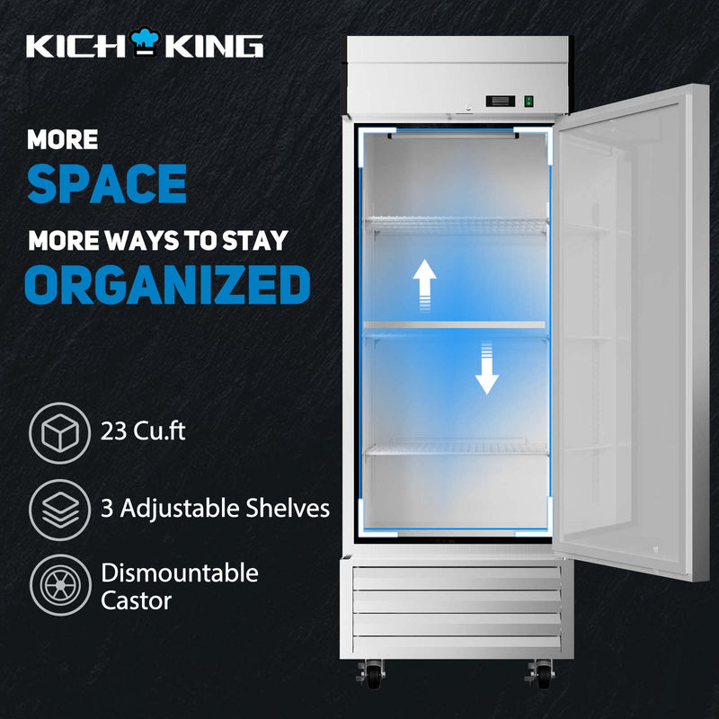 KICHKING 27"W Commercial Reach-In Refrigerator- Solid Door Stainless Steel Refrigerator