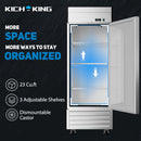  A 27"W One Solid Door Stainless Steel Reach-In Freezer with 23 cubic feet and 3 Adjustable Shelves