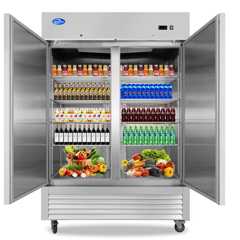 54" Commercial Refrigerator with 2 Solid Door, 49 Cu.ft Reach-in Stainless Steel Freezer, Fan Cooling Freezer for Restaurant, Bar, Home, Shop, and Business(Equip 8 Shelves)