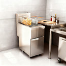 Commercial Natural Gas Fryer 120,000 BTU Stainless Steel Floor-Standing Fryer with Casters 50-Pound Oil Capacity Includes 2 Fry Baskets and 4 Heating Tubes Ideal for Restaurants and Food Trucks