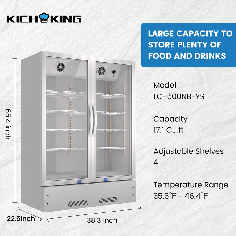 KICHKING 17.1 Cu.ft Merchandiser Refrigerator Black/Silver Swing Glass Door With LED Lighting-38.3"w