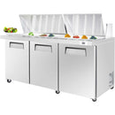 BLUELINETECH Commercial Refrigerator 72" W Sandwich & Salad Prep Table 22.3 cu.ft Stainless Steel undercounter refrigerators 3 Solid Door,30 Pans For Restaurant,Bar, Shop, etc