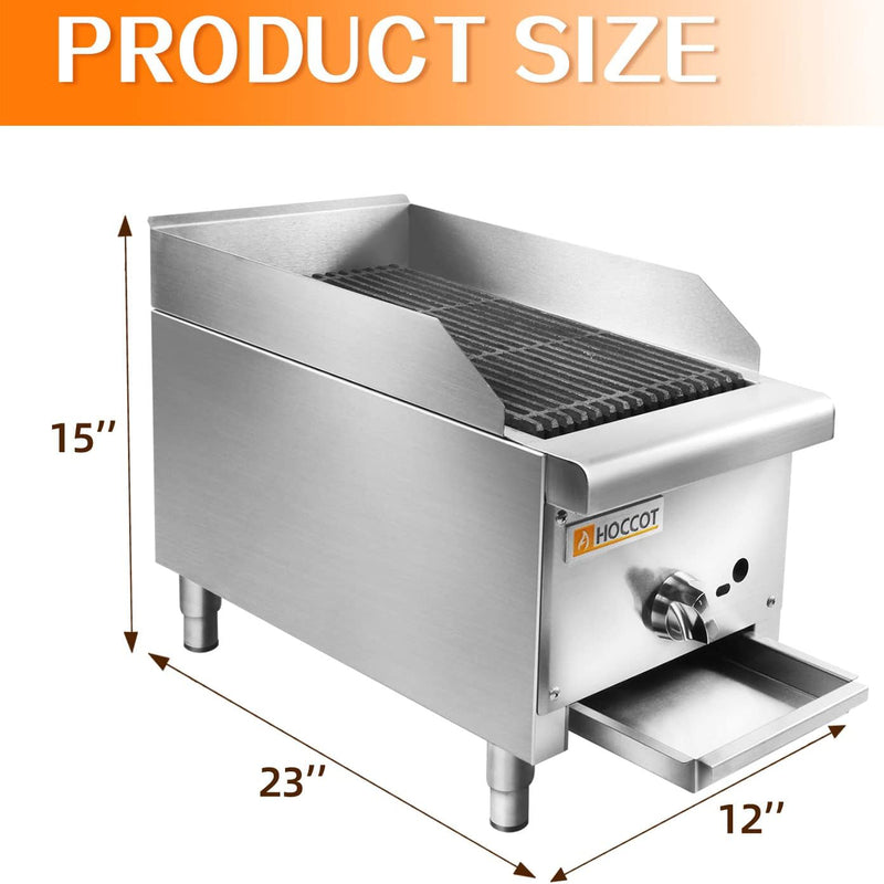 HOCCOT 12” Commercial Gas Grill Radiant Lava Charbroiler, 28,000 BTU