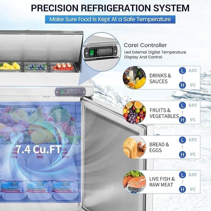 27" W Sandwich/Salad Prep Table With 1 Door Refrigerator Base | 7.4 Cu.Ft. & 12 Pans