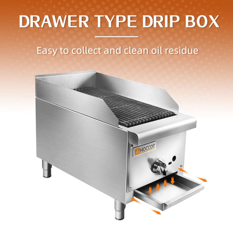 HOCCOT 12”  Gas Countertop Radiant Charbroiler -28,000 BTU Convertible Between Natural Gas And Liquid Propane