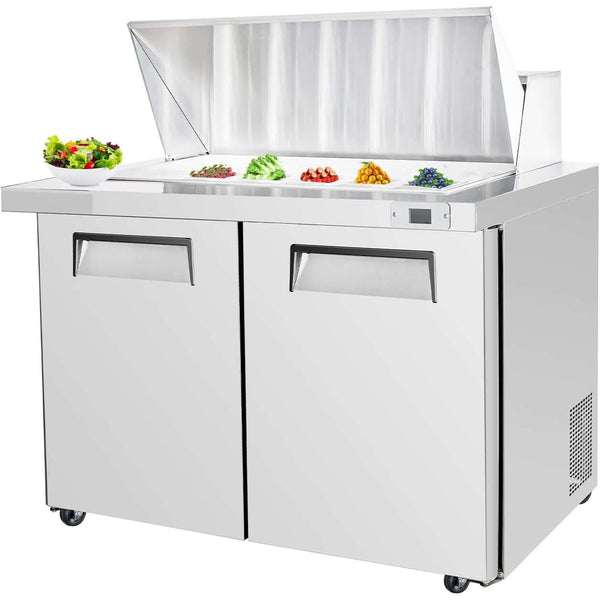 BLUELINETECH Commercial Refrigerator 48" W Sandwich & Salad Prep Table 13.8 cu.ft Stainless Steel undercounter refrigerators 2 Solid Door,18 Pans For Restaurant,Bar, Shop, etc