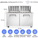 BLUELINETECH Commercial Refrigerator 61" W Sandwich & Salad Prep Table 16.8 cu.ft Stainless Steel undercounter refrigerators 2 Solid Door,24 Pans For Restaurant,Bar, Shop, etc