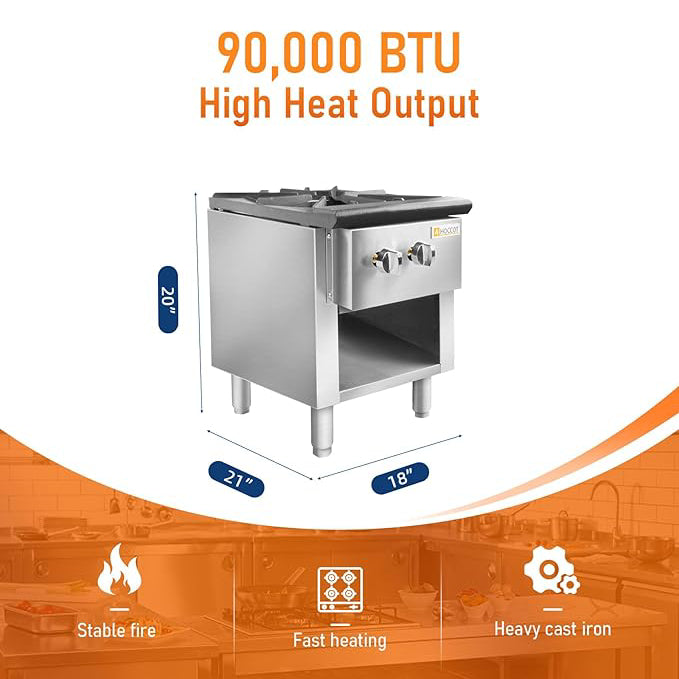 HOCCOT 18"X21" Single Burner Stock Pot Countertop Gas Stove Hot Plate Range, 90,000 BTU