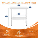 HOCCOT Stainless Steel Table for Prep & Work 24" X 36" inches with Adjustable Shelf
