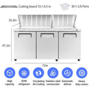 BLUELINETECH Commercial Refrigerator 72" W Sandwich & Salad Prep Table 22.3 cu.ft Stainless Steel undercounter refrigerators 3 Solid Door,30 Pans For Restaurant,Bar, Shop, etc